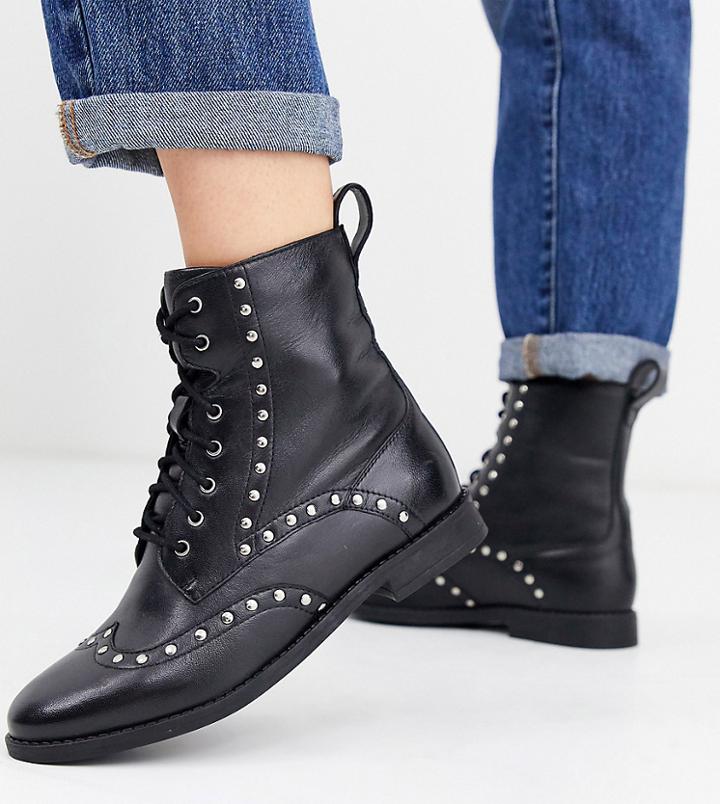 Simply Be Extra Wide Fit Tanya Leather Studded Biker Boots