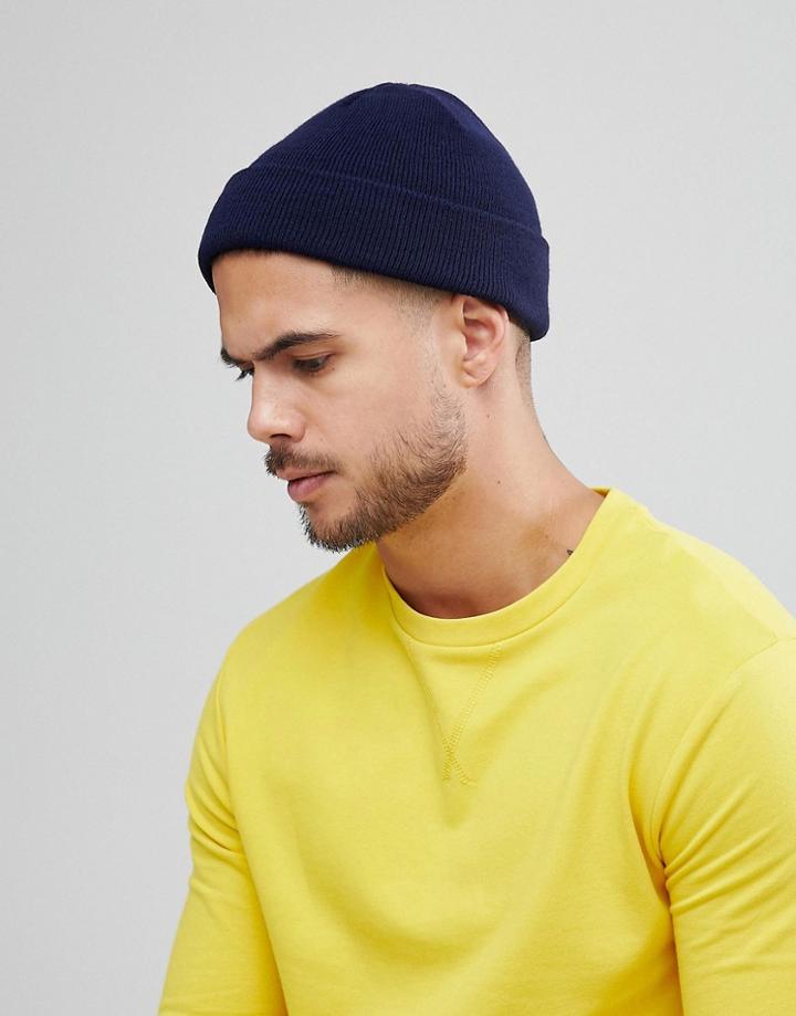 Asos Fisherman Beanie In Navy - Navy