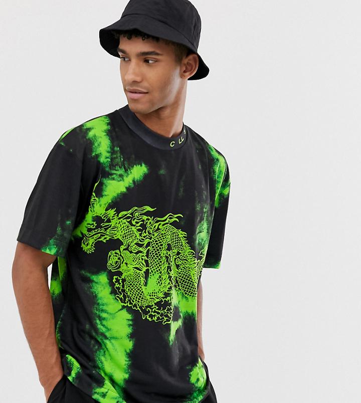 Collusion T-shirt With Green Dragon Print - Black