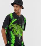 Collusion T-shirt With Green Dragon Print - Black