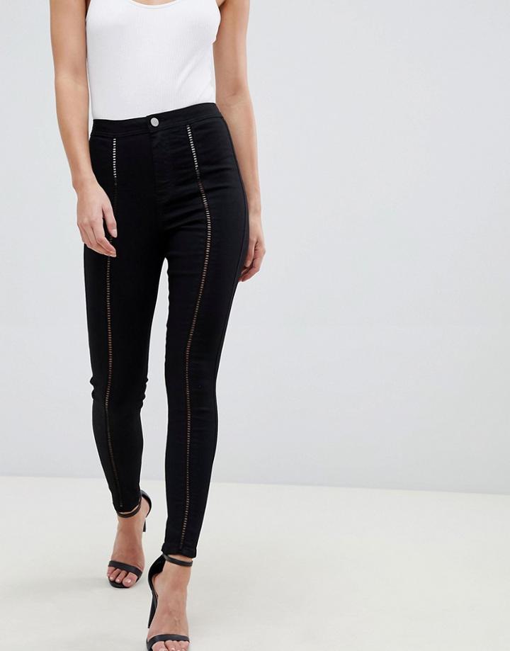 Asos Design Rivington High Waisted Jeans With Ladder Front Detail - Black