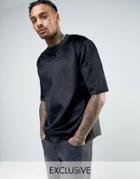 Mennace Boxy Textured T-shirt In Black - Black