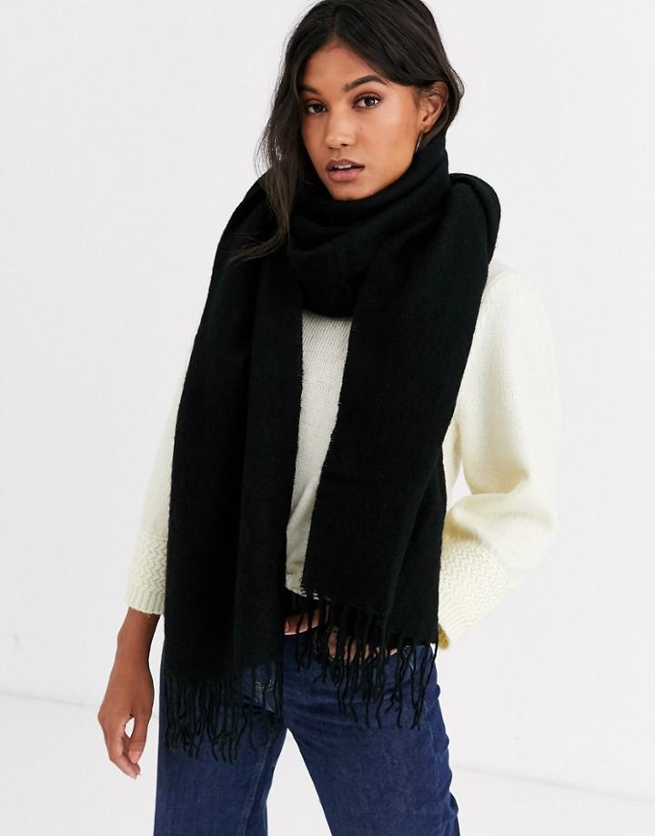 Asos Design Supersoft Long Woven Scarf With Tassels In Black - Black