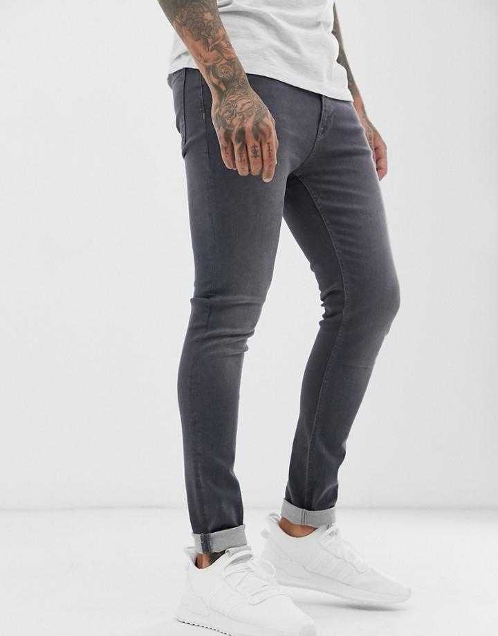 Asos Design Super Skinny Jeans In Dark Washed Gray