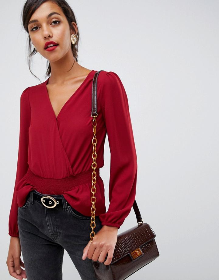 Oasis Wrap Front Blouse In Red - Multi