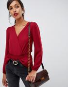 Oasis Wrap Front Blouse In Red - Multi