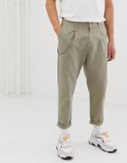 Bershka Worker Pants With Chain In Light Khaki-green