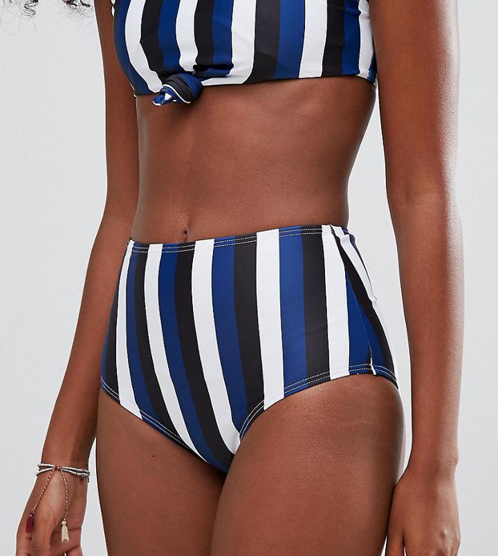 South Beach Stripe High Waisted Bikini Bottom - Multi