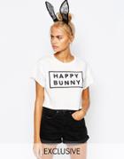 Adolescent Happy Bunny Crop T-shirt - White
