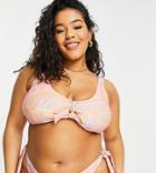 Vero Moda Curve Bikini Top With Tie Front In Pink Floral-multi