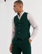 Asos Design Wedding Super Skinny Suit Suit Vest In Forest Green Micro Texture