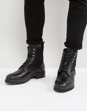 Hudson London Elmore Leather Lace Up Boots - Black