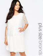 Junarose Lace Overlay Swing Dress - White