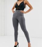 Asos Design Petite Rivington High Waisted Jeggings In Smokey Gray Wash