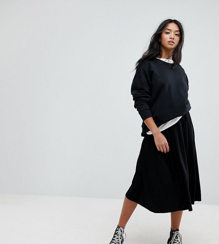 Asos Petite Midi Skirt With Box Pleats - Black
