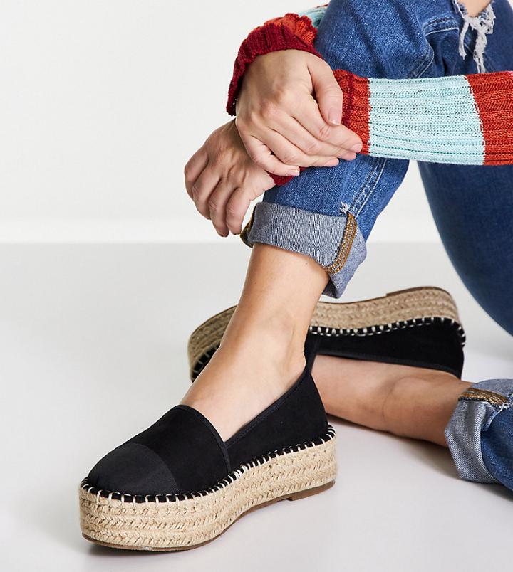 Asos Design Wide Fit Jala Flatform Toe-cap Espadrilles In Black