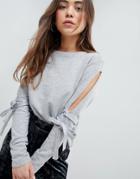 Jdy Medula Knot Tie Sweatshirt - Gray