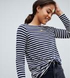 Asos Design Tall Stripe Slouchy Long Sleeve T-shirt - Multi