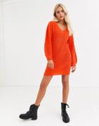 Brave Soul Harrison V Neck Sweater Dress-orange