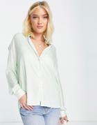 Stradivarius Oversized Satin Shirt In Sage-green