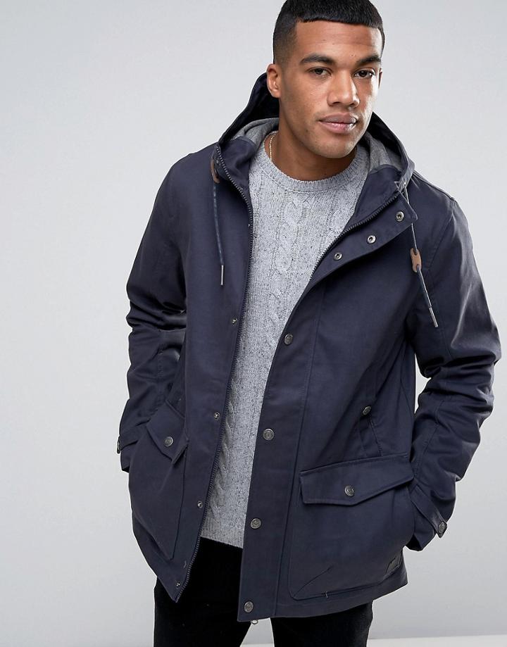 Threadbare Hooded Coat With Toggles - Navy