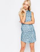 Parisian Denim Shirt Dress With Daisy Print - Light Blue