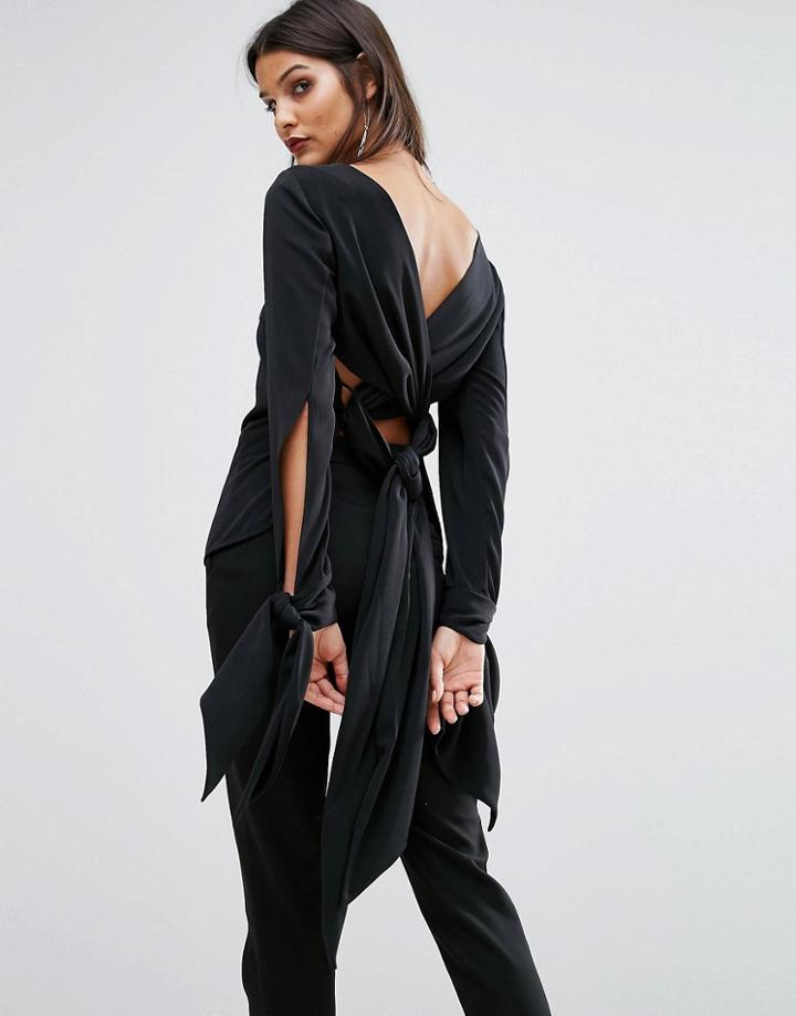 Finders I Spy Tie Back Long Sleeve Top - Black