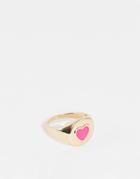 Topshop Enamel Heart Signet Ring In Gold And Pink