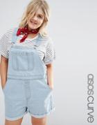 Asos Curve Denim Dungaree Shorts In Bleach Wash - Bleach Wash