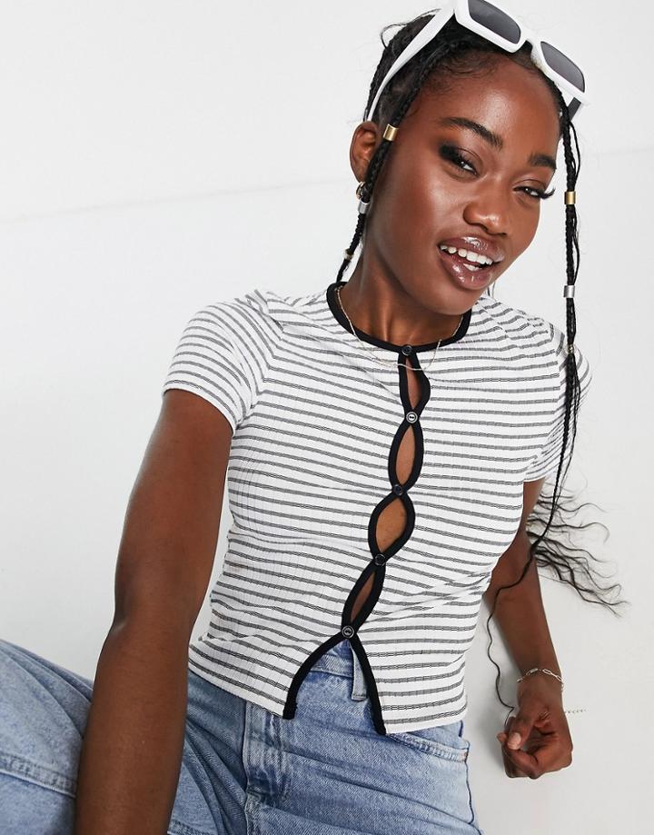 New Look Cut Out Front Top With Stripes In White