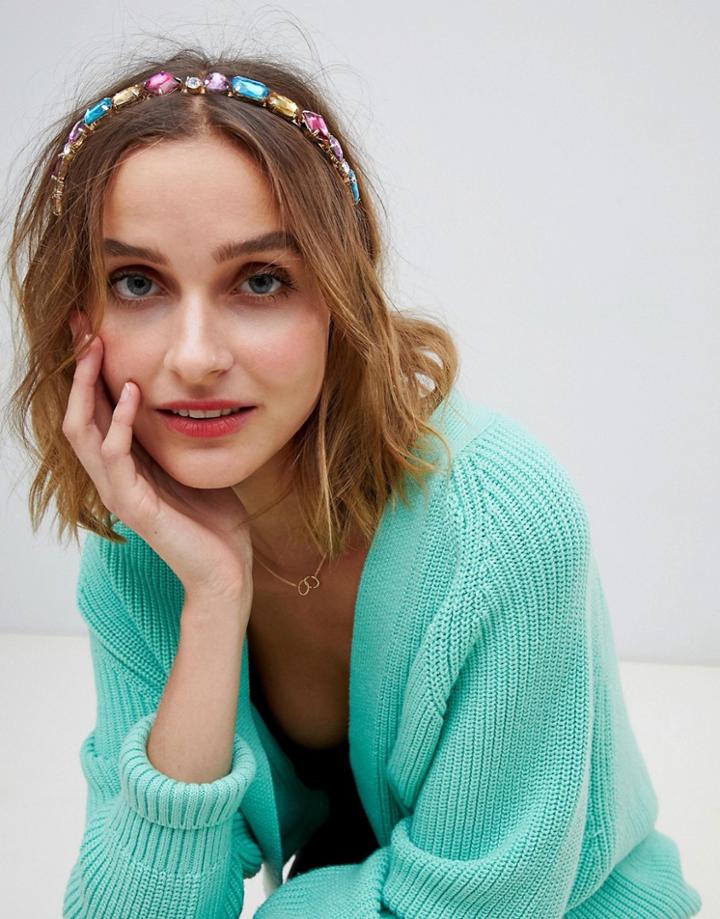 Asos Design Headband With Jewelled Detail - Multi