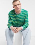 Asos Daysocial Knitted Oversized Sweater With All Over Pattern In Green