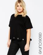 Asos Curve Eyelet T-shirt With Split Side And Cowl Back - Black