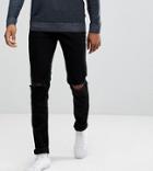 Asos Tall Skinny Jeans In Black With Knee Rips - Black