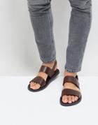 Silver Street Double Strap Sandals In Brown Leather - Brown