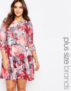 Praslin Plus Size Swing Dress In Artistic Floral Print - Multi