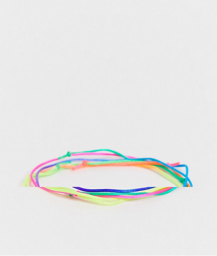Asos Design Skinny 2mm Cord Bracelet Pack In Neon Rainbow Colors-multi