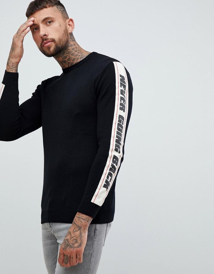 Pull & Bear Sweatshirt In Black With Slogan Side Stripe - Black