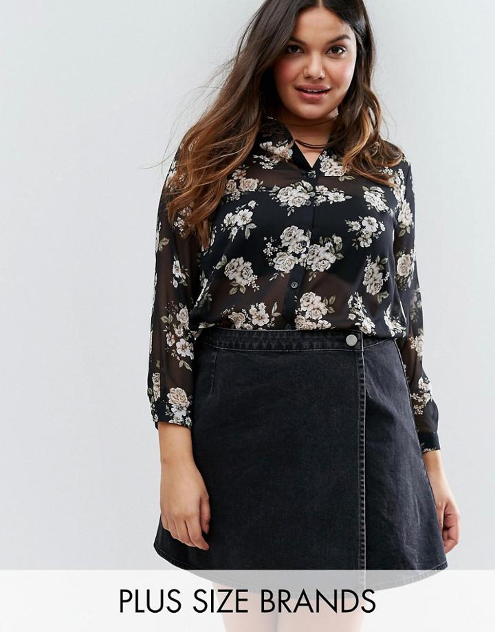New Look Plus Floral Print Shirt - Black