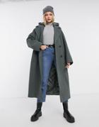 Asos Design Hybrid Quilted Oversized Coat In Sage-green