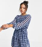 Only Petite Mini Dress In Blue And Black Gingham-blues