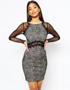 Michelle Keegan Loves Lipsy Long Sleeve Lace Detail Dress - Black