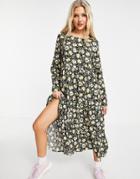 Pieces Lila Long Sleeve Midi Dress In All Over Floral Print-multi