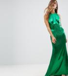 Jarlo Petite High Neck Fishtail Maxi Dress With Open Back Detail - Green