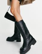 Mango Leather Chunky Riding Boots In Black
