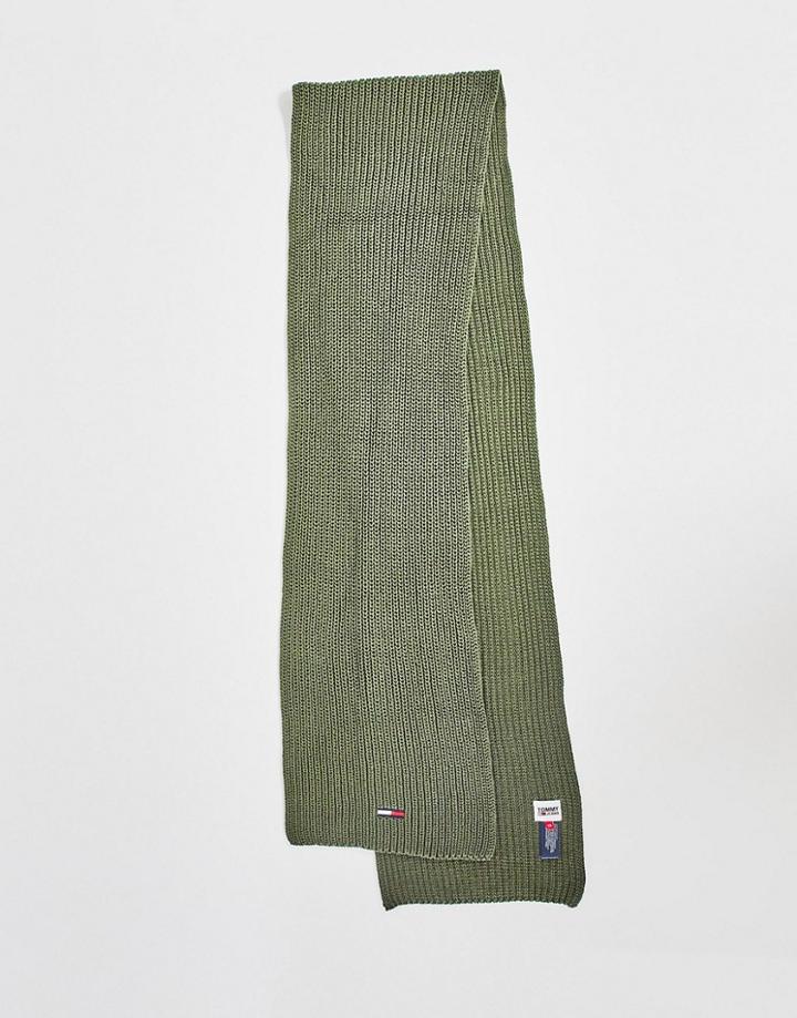 Tommy Jeans Basic Rib Scarf In Khaki-green