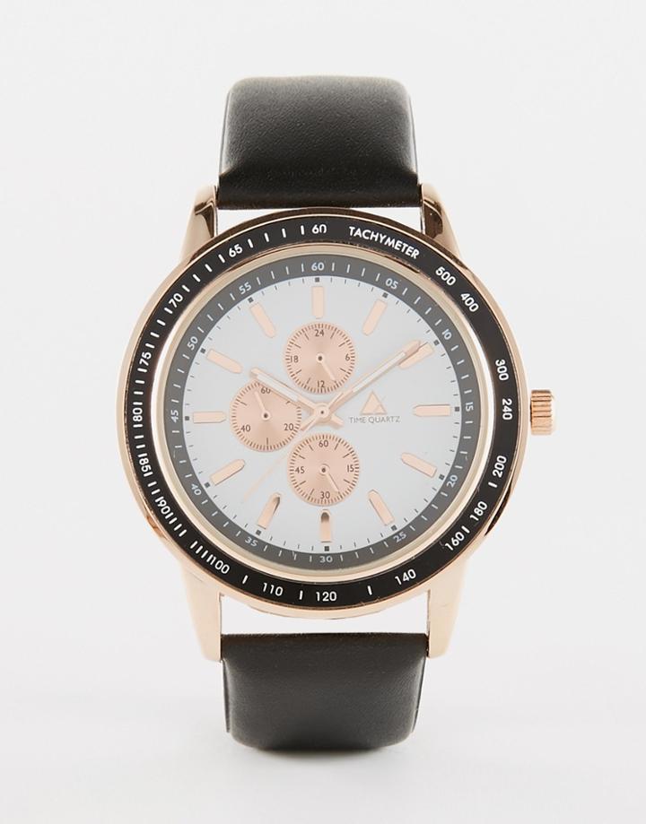 Asos Watch In Mixed Metal Finish With Black Strap - Black