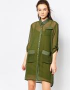 Dasiy Street Shirt Dress With Military Pockets - Green