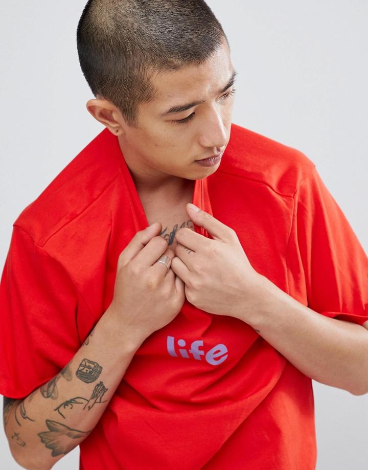 Weekday Slogan T-shirt In Red - Red