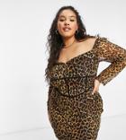 Naanaa Plus Mesh Body-conscious Dress In Leopard Print-brown